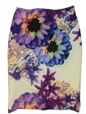 Kora Rae Small White Big Purple Blue Flowers Print Sexy Valentina Pencil Skirt